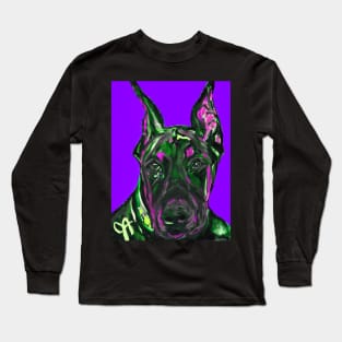 Doberman with Hot Purple Background Long Sleeve T-Shirt